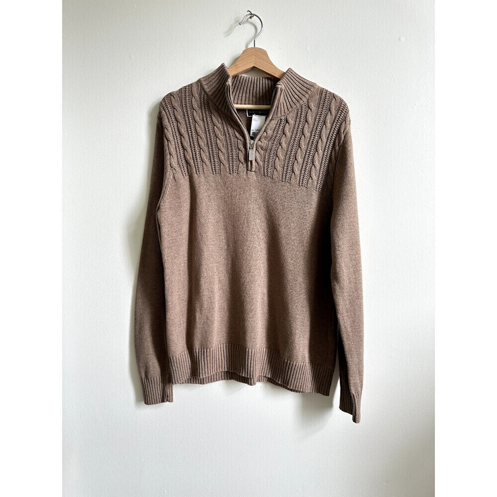Karen Scott Marl Cable-Knit Quarter-Zip Mockneck Sweater size L